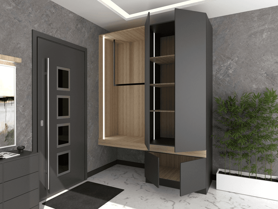 Проект прихожей со шкафом и подсветкой, собранный в SketchUp