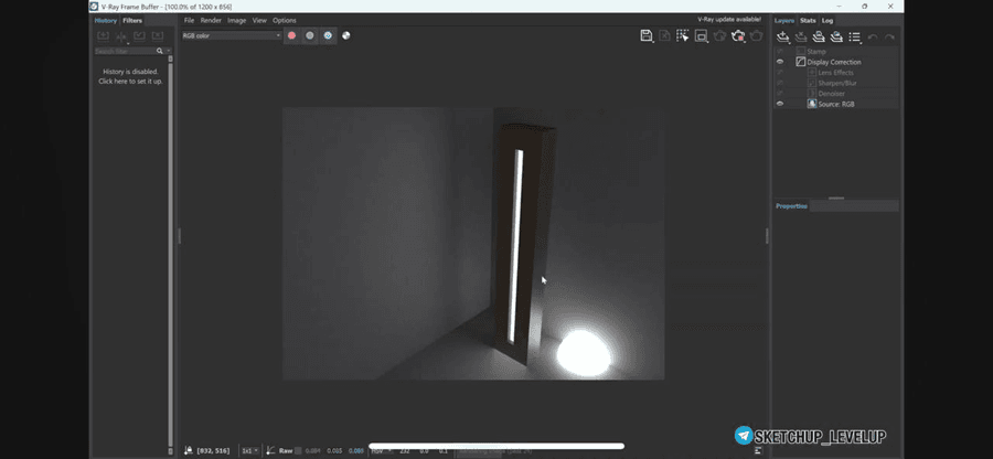 Рендер в V-Ray Frame Buffer до применения Denoiser — картинка ещё шумит