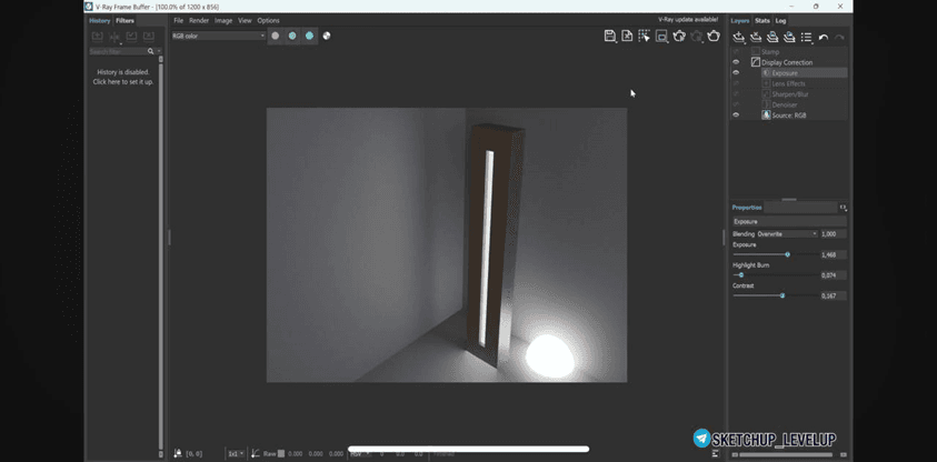 Панель Exposure в V-Ray Frame Buffer: яркость, Highlight Burn и контраст