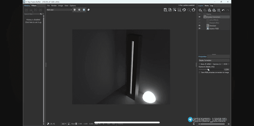 Display Correction в V-Ray Frame Buffer — эта настройка меняет только картинку на экране